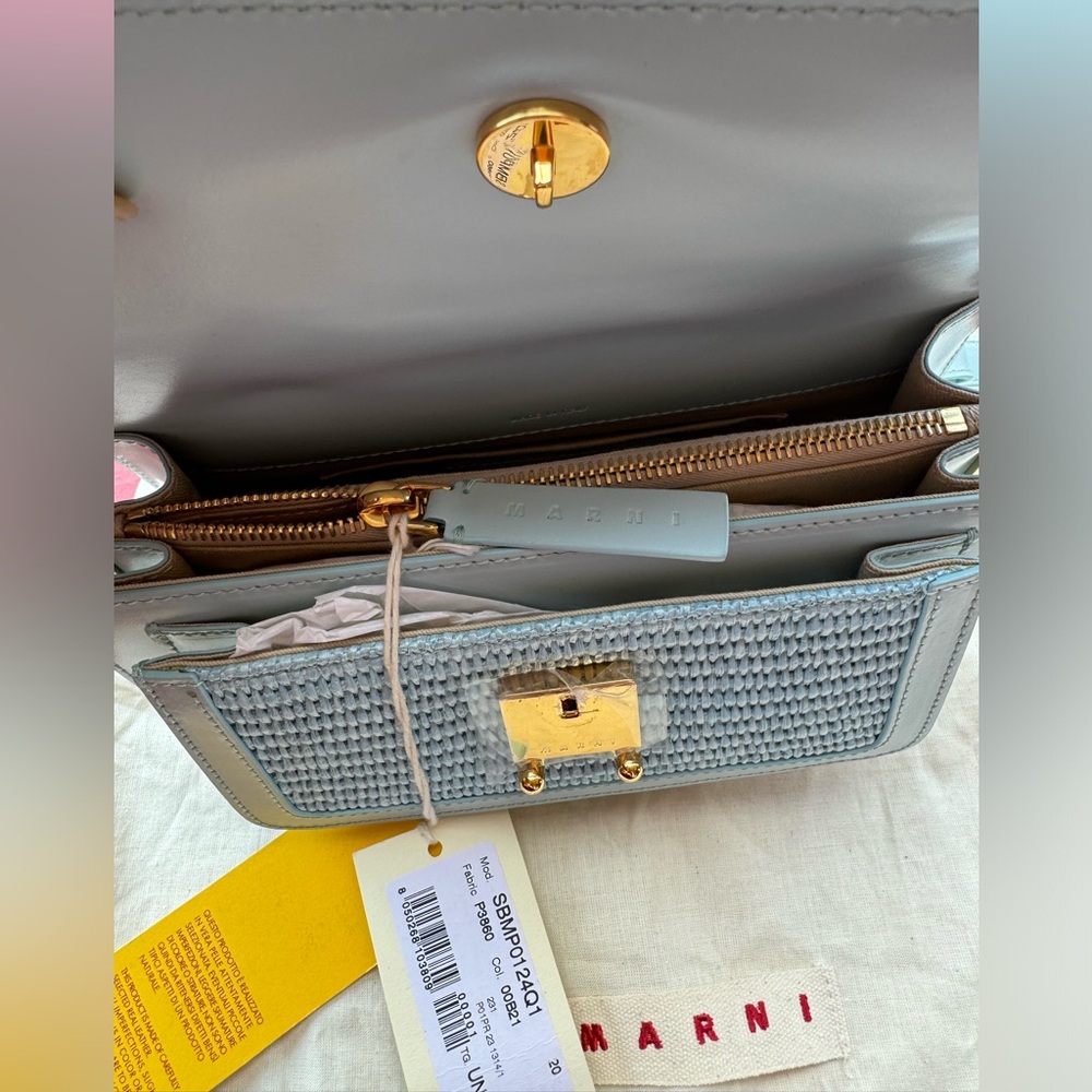 Marni Trunk Leather Shoulder Bag Light Blue Small NWT - Picture 4 of 13
